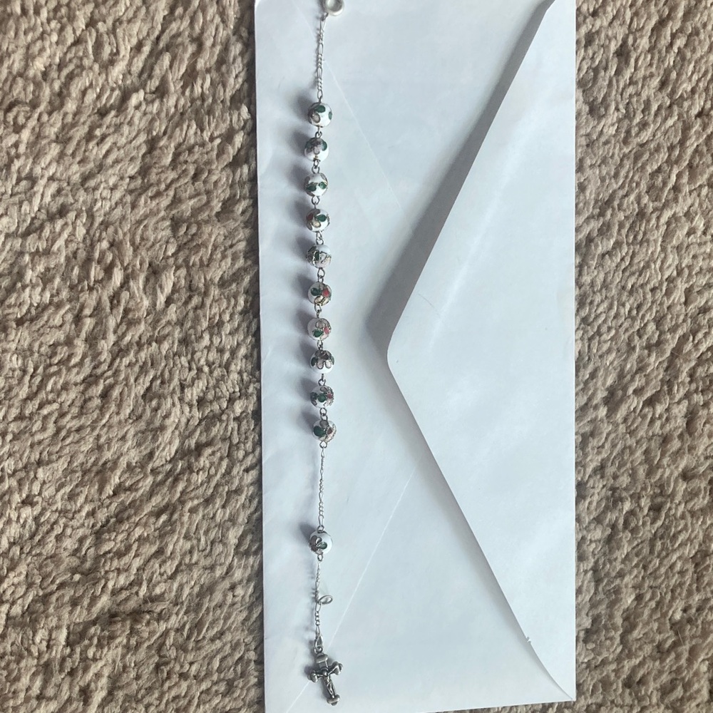 Silver Beaded Bracelet with Cross Charm